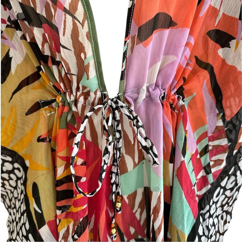 BLEU Rod Beattie Island Life Women's Tropical Chiffon Caftan Cover-Up Waist Tie - Picture 4 of 7
